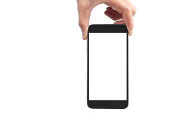 smartphone aygıt tutarak ve ekran dokunaklı adam el