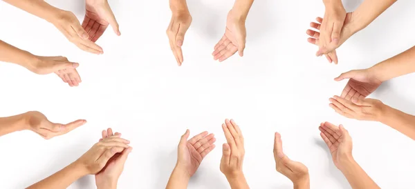 Grupo Manos Aplaudiendo Arriba Aislado Con Ruta Recorte — Foto de Stock