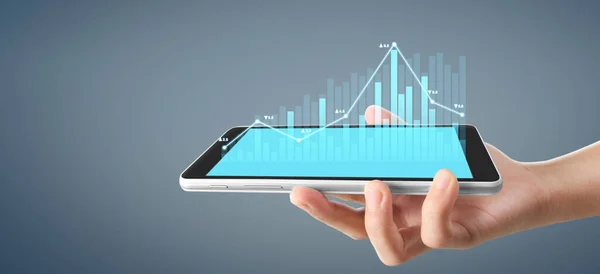 Diagram Tillväxt Och Ökning Diagram Positiva Indikatorer Sin Verksamhet Tablett — Stockfoto