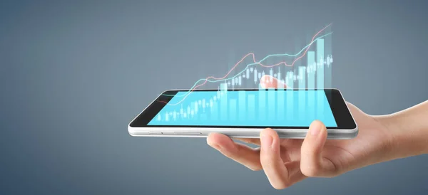 Diagram Tillväxt Och Ökning Diagram Positiva Indikatorer Sin Verksamhet Tablett — Stockfoto
