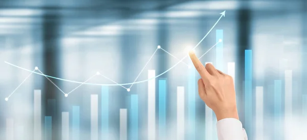 Hand Businessman Plan Graphenwachstum Und Zunahme Der Chart Positiven Indikatoren — Stockfoto