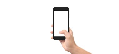 Bir akıllı telefon aygıtını tutan ve ekrana dokunan