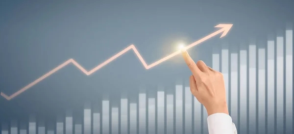 Hand Businessman Plan Graphenwachstum Und Zunahme Der Chart Positiven Indikatoren — Stockfoto
