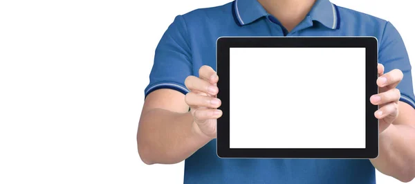 Digital Tablet Computer Isolated Screen Male Hands — Stock Photo, Image