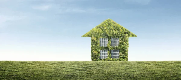 Οικολογικό Μοντέλο Σπιτιού Πράσινο Σπίτι Πράσινα Φύλλα — Φωτογραφία Αρχείου