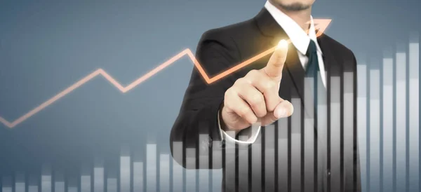 Businessman Plan Graph Growth Increase Chart Positive Indicators His Business — Stock Photo, Image