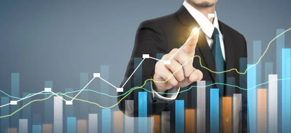 Businessman Plan Graph Growth Increase Chart Positive Indicators His Business — Stock Photo, Image