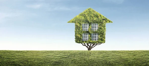 Eco Model Dům Zelená Domácí Zelené Listy — Stock fotografie