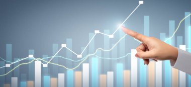 İşadamı, işinde grafik büyümesi ve grafik artışı için olumlu göstergeler planlıyor