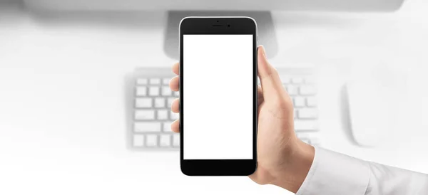 Tenuta Della Mano Dispositivo Smartphone Touch Screen — Foto Stock