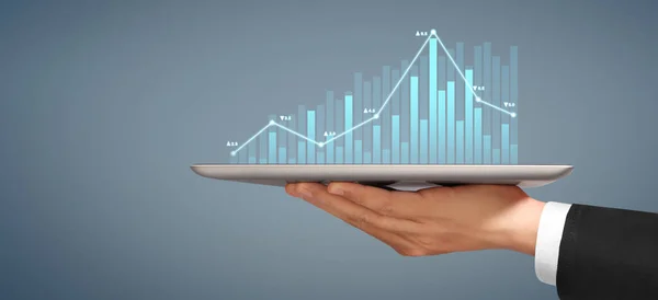 Affärsman Plan Graftillväxt Och Ökning Diagram Positiva Indikatorer Sin Verksamhet — Stockfoto