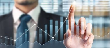 İşadamı grafik büyümesi ve grafik pozitif göstergelerin artması planı