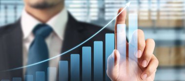 İşadamı grafik büyümesi ve grafik pozitif göstergelerin artması planı