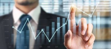 İşadamı grafik büyümesi ve grafik pozitif göstergelerin artması planı