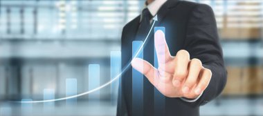 İşadamı grafik büyümesi ve grafik pozitif göstergelerin artması planı