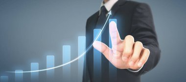 İşadamı grafik büyümesi ve grafik pozitif göstergelerin artması planı