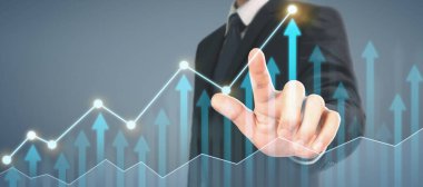 İşadamı grafik büyümesi ve grafik pozitif göstergelerin artması planı