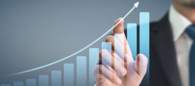 İşadamı grafik büyümesi ve grafik pozitif göstergelerin artması planı