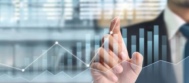 İşadamı grafik büyümesi ve grafik pozitif göstergelerin artması planı