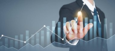 İşadamı grafik büyümesi ve grafik pozitif göstergelerin artması planı