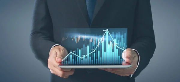 Üzleti Terv Grafikon Növekedése Növekedése Chart Pozitív Mutatók Üzleti Tabletta — Stock Fotó