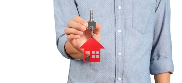 Real Estate Agent Handing House Keys Hand — Stock Photo, Image