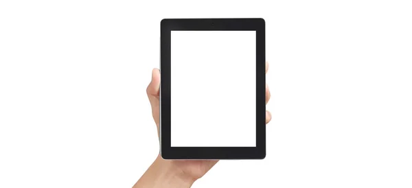 Ruce Držící Tablet Dotykový Počítačový Přístroj Izolovanou Obrazovkou — Stock fotografie