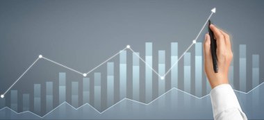 İş dünyasının mali ve yatırım verilerinin analizi, iş planlama stratejisinin el çizelgesi, büyüme grafiği ilerlemesi