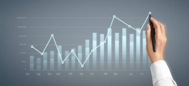İş dünyasının mali ve yatırım verilerinin analizi, iş planlama stratejisinin el çizelgesi, büyüme grafiği ilerlemesi