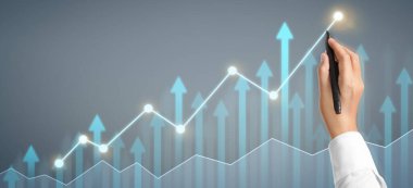 İş dünyasının mali ve yatırım verilerinin analizi, iş planlama stratejisinin el çizelgesi, büyüme grafiği ilerlemesi