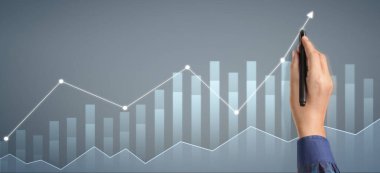 İş dünyasının mali ve yatırım verilerinin analizi, iş planlama stratejisinin el çizelgesi, büyüme grafiği ilerlemesi