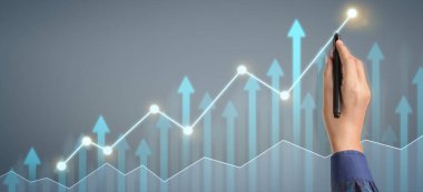 Hand draw chart, growth graph progress of business analyzing financial and investment data, business planning strategy clipart