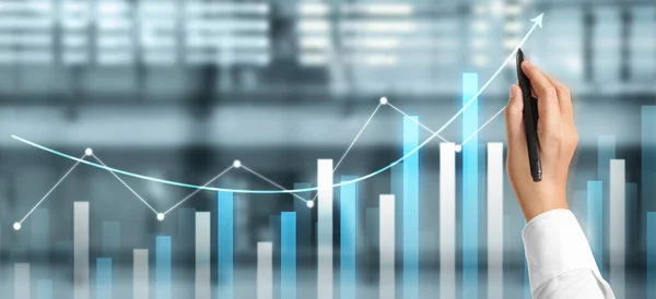 Hand Rita Diagram Tillväxt Diagram Framsteg Företag Analysera Finansiella Och — Stockfoto