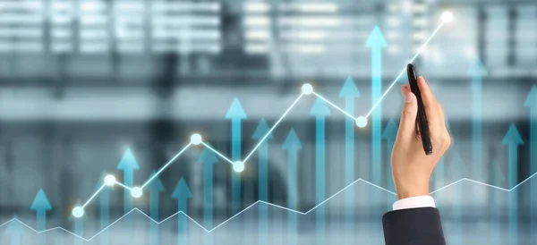 Handzeichnen Diagramm Wachstumsdiagramm Fortschritt Des Geschäfts Analyse Von Finanz Und — Stockfoto