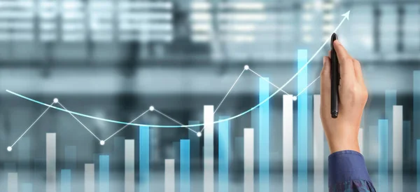 Gráfico Desenho Mão Progresso Gráfico Crescimento Negócio Analisando Dados Financeiros — Fotografia de Stock