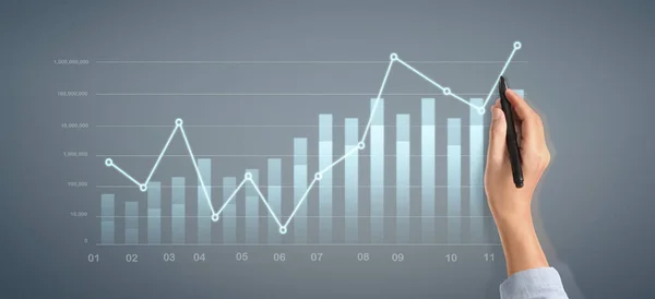 Handtekening Grafiek Groei Grafiek Vooruitgang Van Het Bedrijfsleven Analyseren Van — Stockfoto