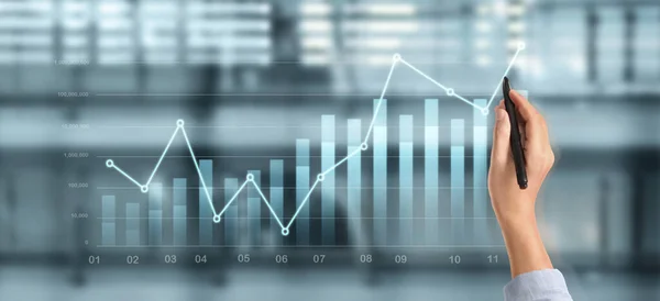 Handzeichnen Diagramm Wachstumsdiagramm Fortschritt Des Geschäfts Analyse Von Finanz Und — Stockfoto