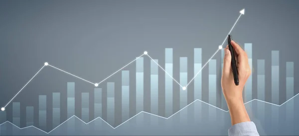 Ręczny Wykres Wykres Wzrostu Postępu Działalności Analizującej Dane Finansowe Inwestycyjne — Zdjęcie stockowe