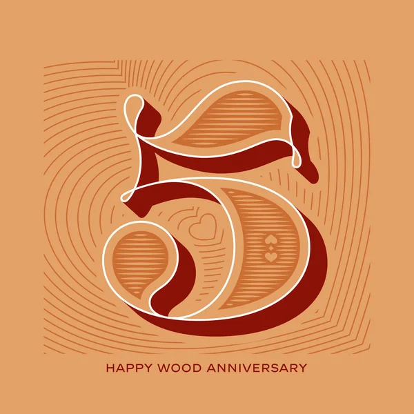 Wood 5Th Wedding Anniversary Greeting Card Stock Illustration