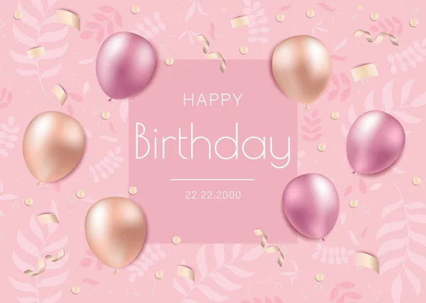 Gelukkige Verjaardag Begroeting Uitnodiging Kaart Met Ballonnen Vlaggen Folie Confetti — Stockvector