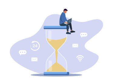 Çalışma zamanı. Zaman yönetimi proje programı. Kum saati. Düz vektör illüstrasyonu.