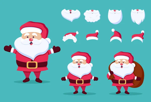 Weihnachten und Neujahr Icon Set. Weihnachtsmann, Geschenk, Geschenk. Vektorillustration — Stockvektor