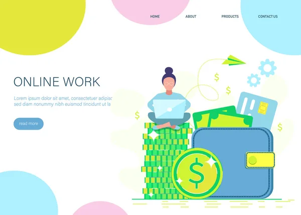 Geld Verdienen Flaches Design Freelance Remote Job Arbeit Aus Der — Stockvektor