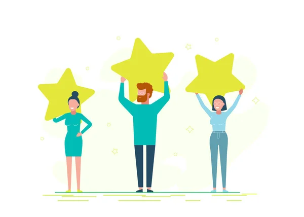等级评定明星的反馈 客户评审评级 不同的人给出评审评级和反馈 支持业务满意度 — 图库矢量图片