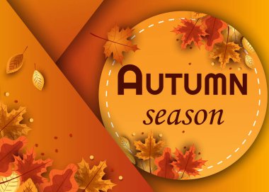 Sonbahar yapraklı çiçek çerçeveli davetiye ve duyuru kartı ve hoş geldin güz metni. Tasarım şablonu