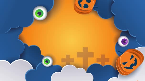Animation Halloween Halloween Konzept Kürbisse Den Wolken Heller Hintergrund Lustige — Stockvideo