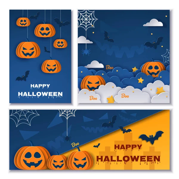 Halloween Banners Set Vector Illustration Trick Treat Stickers Party Invitation — Stock Vector