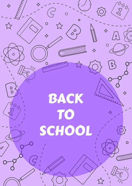 Back to school flyer template with different school objects. school banner — Stock Vector