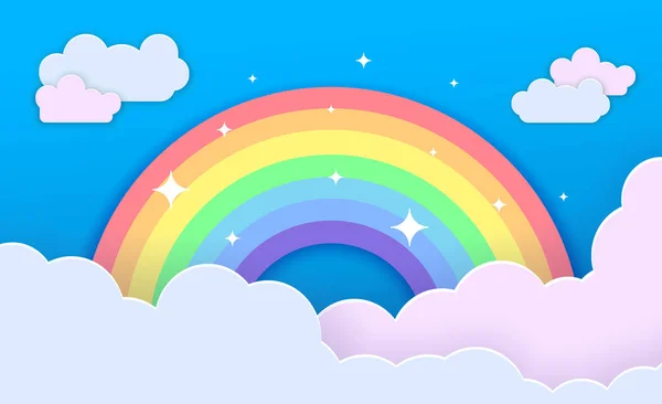 Kleurrijke Ainbow Met Wolken Vector Illustratie Eps — Stockvector