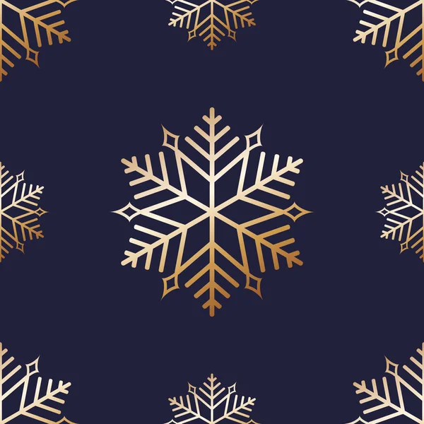 Elegante Patrón Navideño Con Copos Nieve Dorados Sobre Fondo Oscuro — Vector de stock